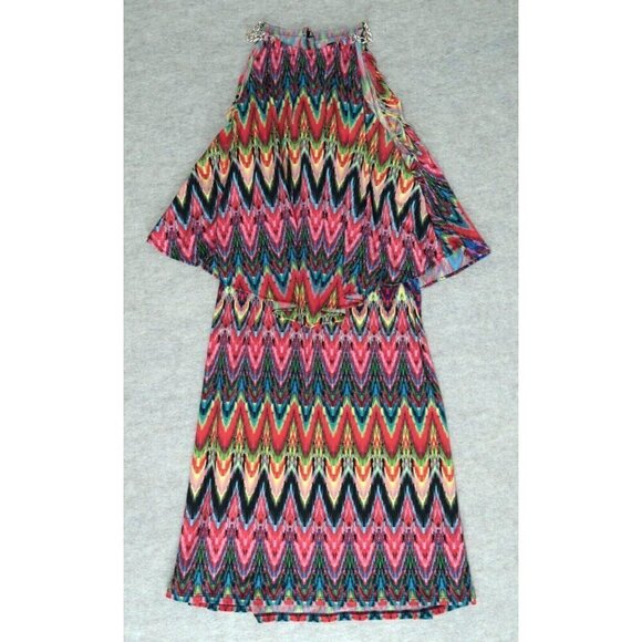 MSK Sleeveless Dress Multicolored Gold Chain Halter Neck Pullover Women's Medium - Picture 1 of 7